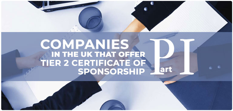 Which UK companies offer Tier 2 Certificate of Sponsorship?